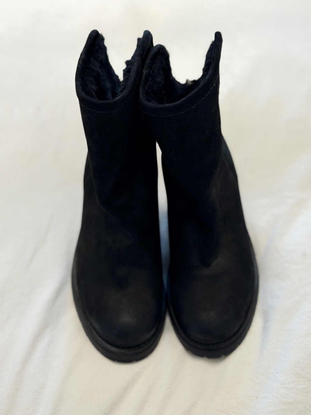 Steven by Steve Madden Black Leather Ankle Boots with Faux Fur Lining Sz 7